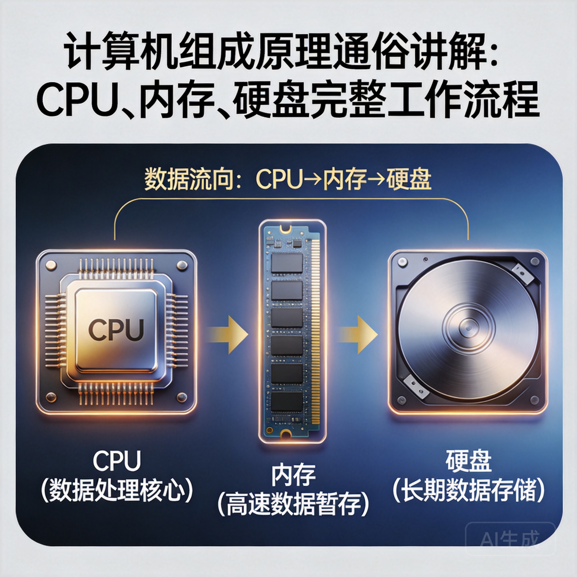 计算机组成原理通俗讲解：CPU、内存、硬盘完整工作流程